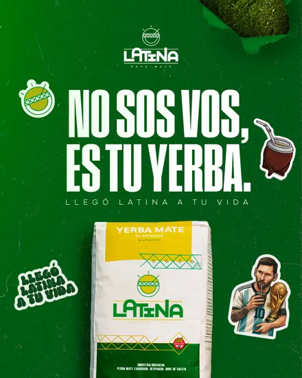 Pieza de la marca con la frase «No sos vos, es tu yerba» y el paquete de 1 kg