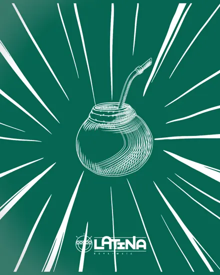 Pieza de la marca: el logotipo de LaTiNa sobre un fondo verde con rayos